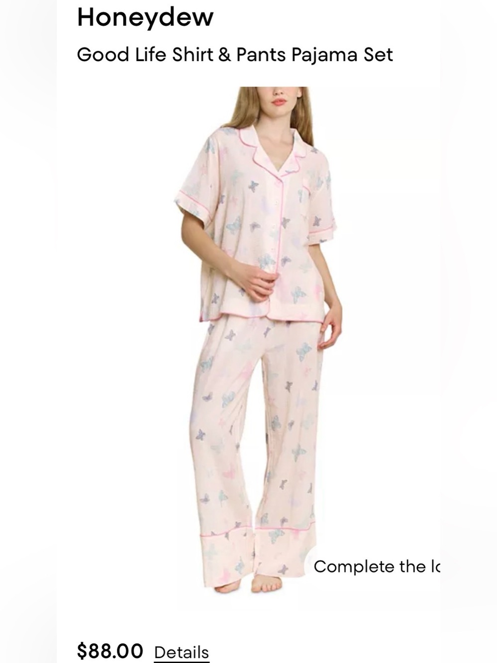Honeydew pastel butterfly Good Life Shirt & Pants Pajama Set NWOT
